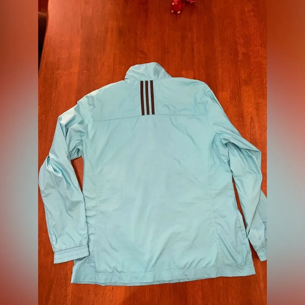 Adidas windbreaker running jacket zip aqua blue neon green athletic L